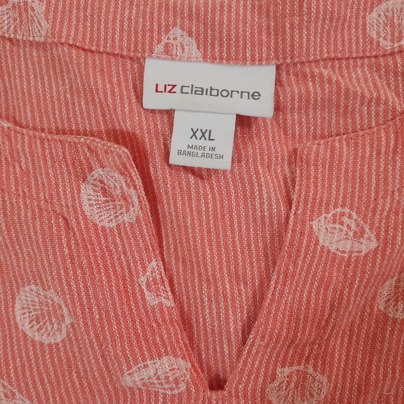 ● Liz Claibore | Linen Shirt Striped Beach Sea Shells - Picture 8 of 9